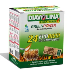 Accendifuoco DIAVOLINA ECO RICCI 100% vegetale cf.24 spirali in legno di abete e cera naturale