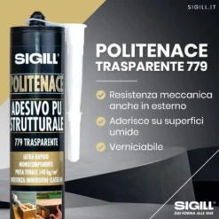 Adesivo poliuretanico strutturale SIGILL POLITENACE 779 classe D4 tubetto ml.60 trasparente