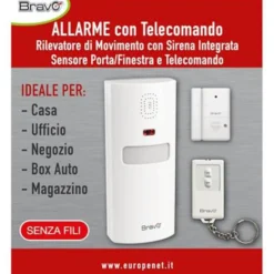 Allarme con sensore di movimento e telecomando BRAVO con sirena integrata