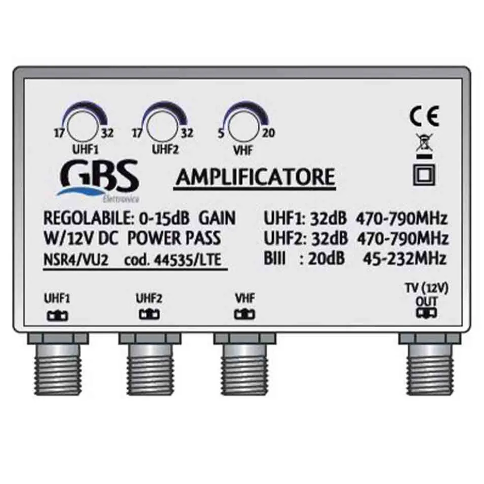 Amplificatore tv da palo UHF + VHF 1 uscita con regolazione JOLLY LINE 44535LTE NSR4/VU2 - LTE