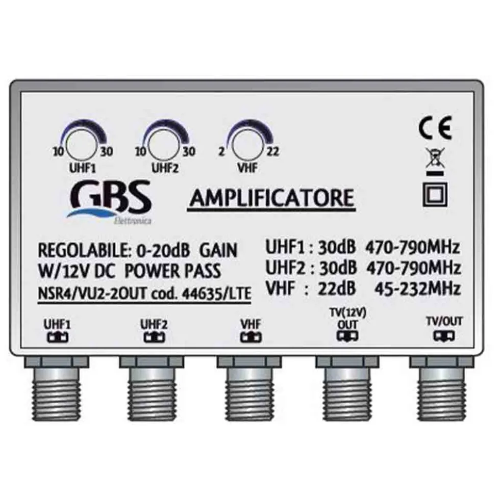 Amplificatore tv da palo UHF + VHF 2 uscite con regolazione JOLLY LINE 44635LTE NSR4/VU2 - LTE