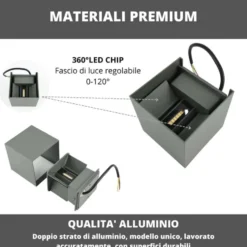 Applique LED cubo da esterno LISBONA 10W IP65 angolo di luce regolabile 2CCT 3000/4000k bianco/antracite