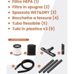 Aspirasolidi e liquidi 1300W lt.12 con scuoti filtro VINCO 40020