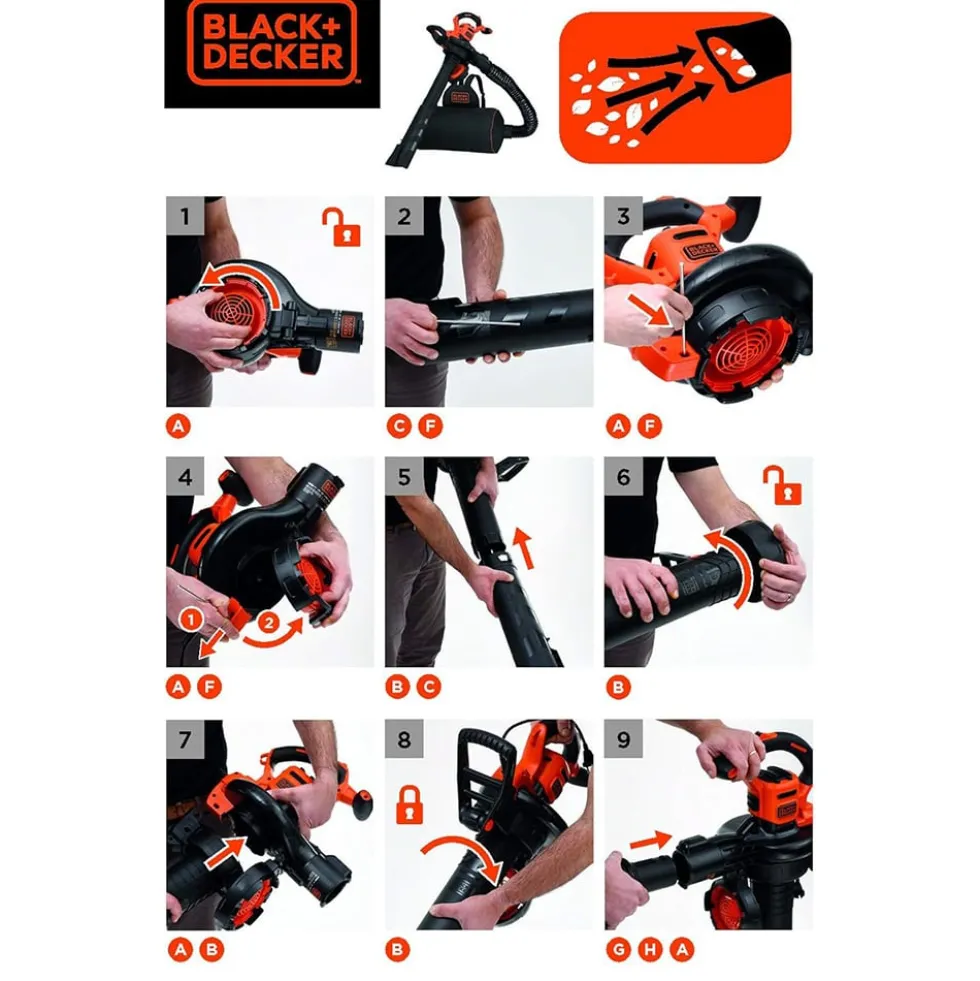 Aspiratore soffiatore trituratore elettrico 2600W BLACK+DECKER BEBLV260
