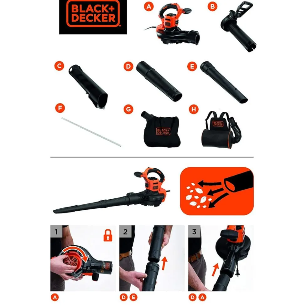 Aspiratore soffiatore trituratore elettrico 2600W BLACK+DECKER BEBLV260
