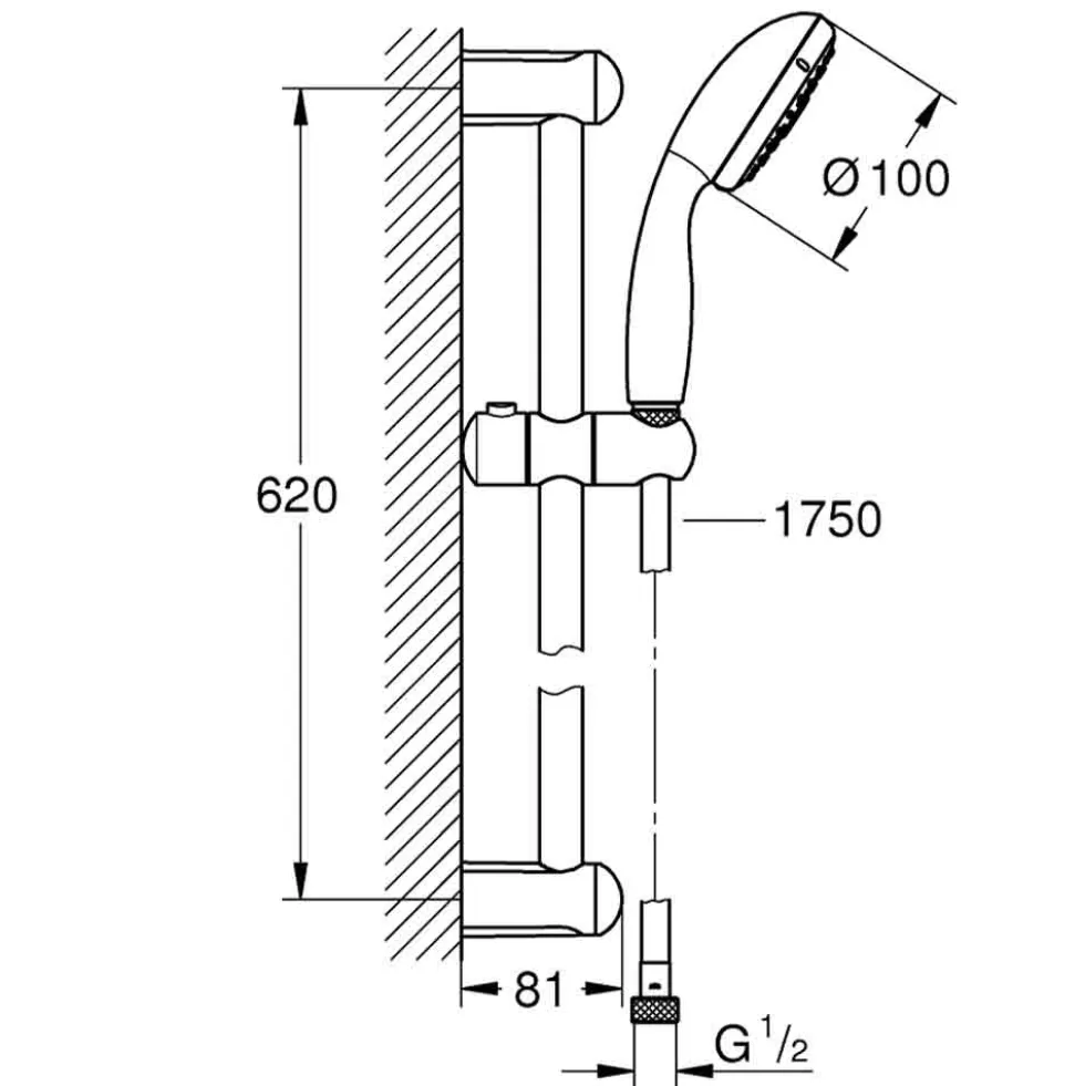 Asta saliscendi per doccia GROHE NEW TEMPESTA 100 con doccetta anticalcare a 3 getti GROHE 27598001