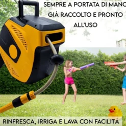 Avvolgitubo automatico a parete kit tubo mt.15 x 1/2" con raccordi e lancia per irrigazione giardino TOLSEN 57261