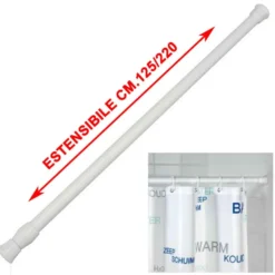 Bastone telaio estensibile per vasca da bagno e doccia cm.125/220 bianco sistema a pressione
