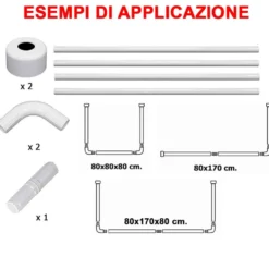 Bastone telaio per vasca da bagno 3 lati cm.80 x 170 x 80 bianco