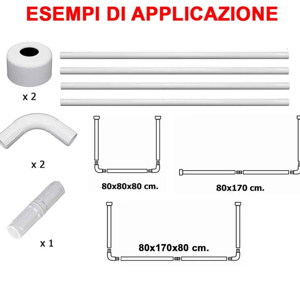 Bastone telaio per vasca da bagno 3 lati cm.80 x 170 x 80 bianco