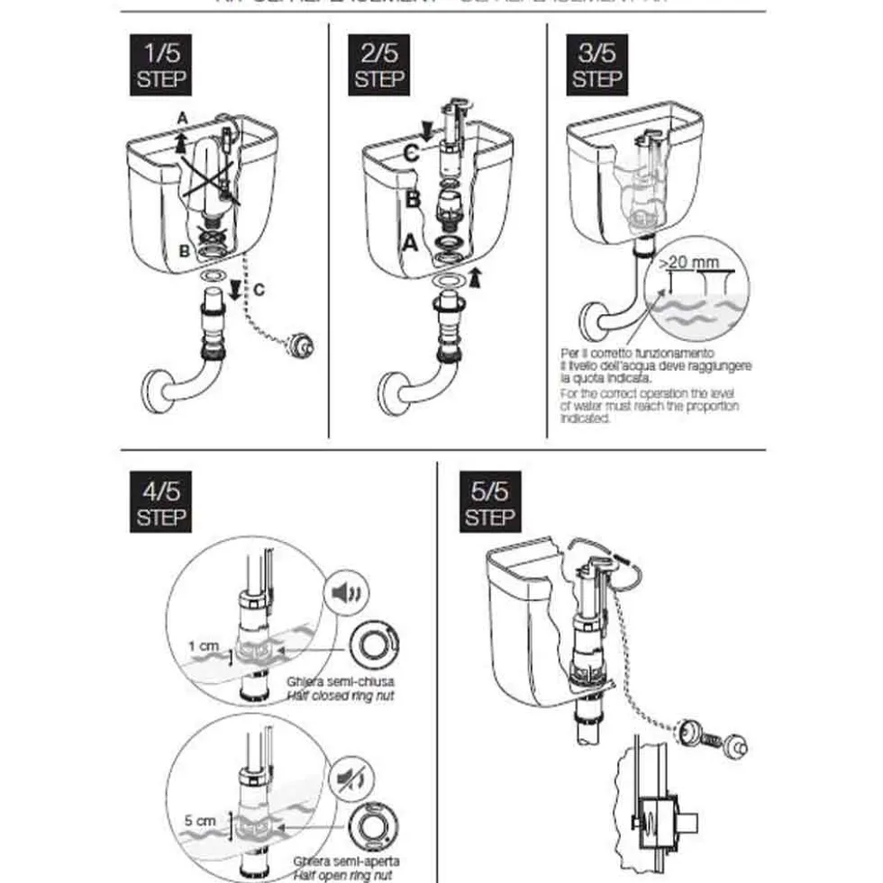 Batteria sifone di scarico OLI REPLACE 500849 senza pulsante per cassetta wc alta