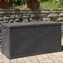 Baule multiuso WOOD in resina effetto legno 420 lt. cm.120 x 56 x 63h antracite