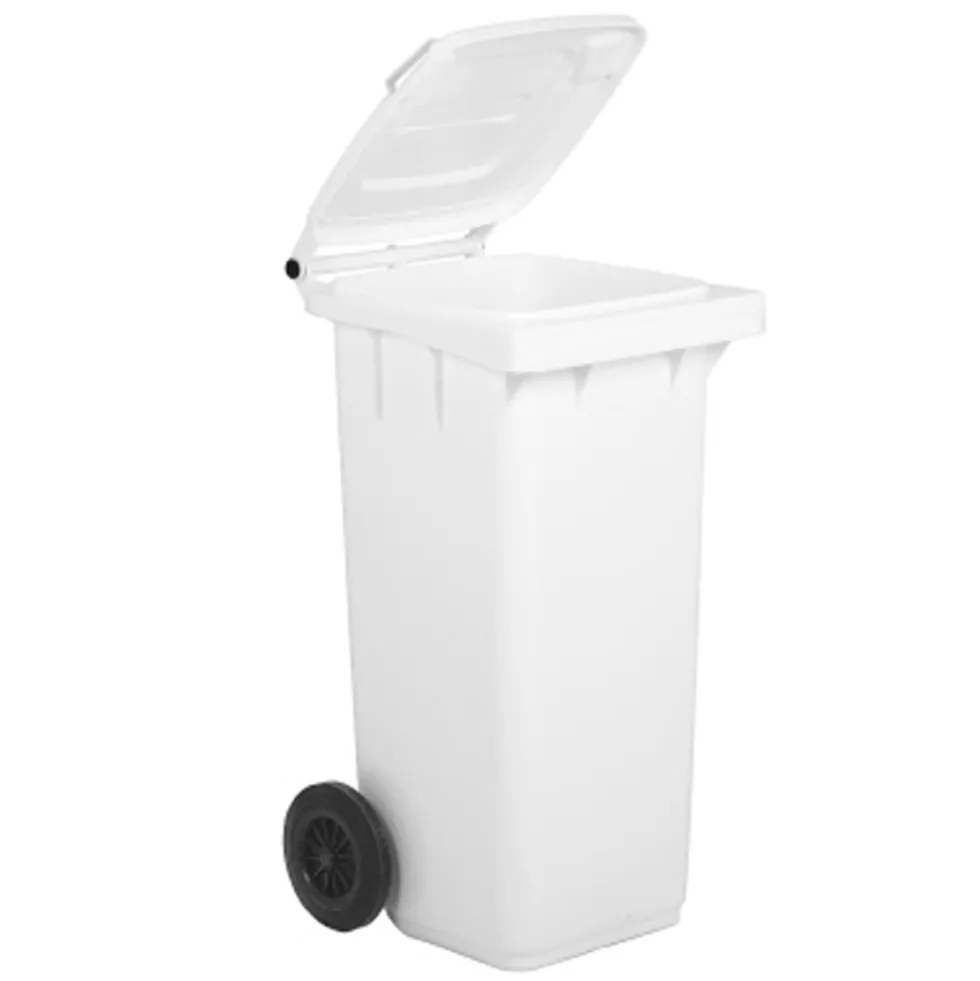 Bidone carrellato lt.120 bianco con ruote pattumiera da esterno per raccolta differenziata