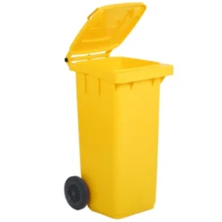 Bidone carrellato lt.120 giallo con ruote pattumiera da esterno per raccolta differenziata