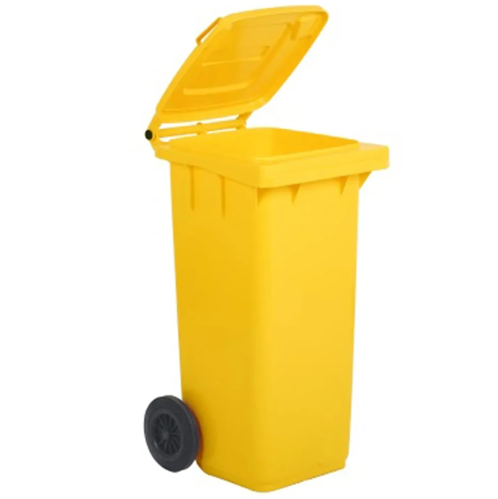 Bidone carrellato lt.120 giallo con ruote pattumiera da esterno per raccolta differenziata