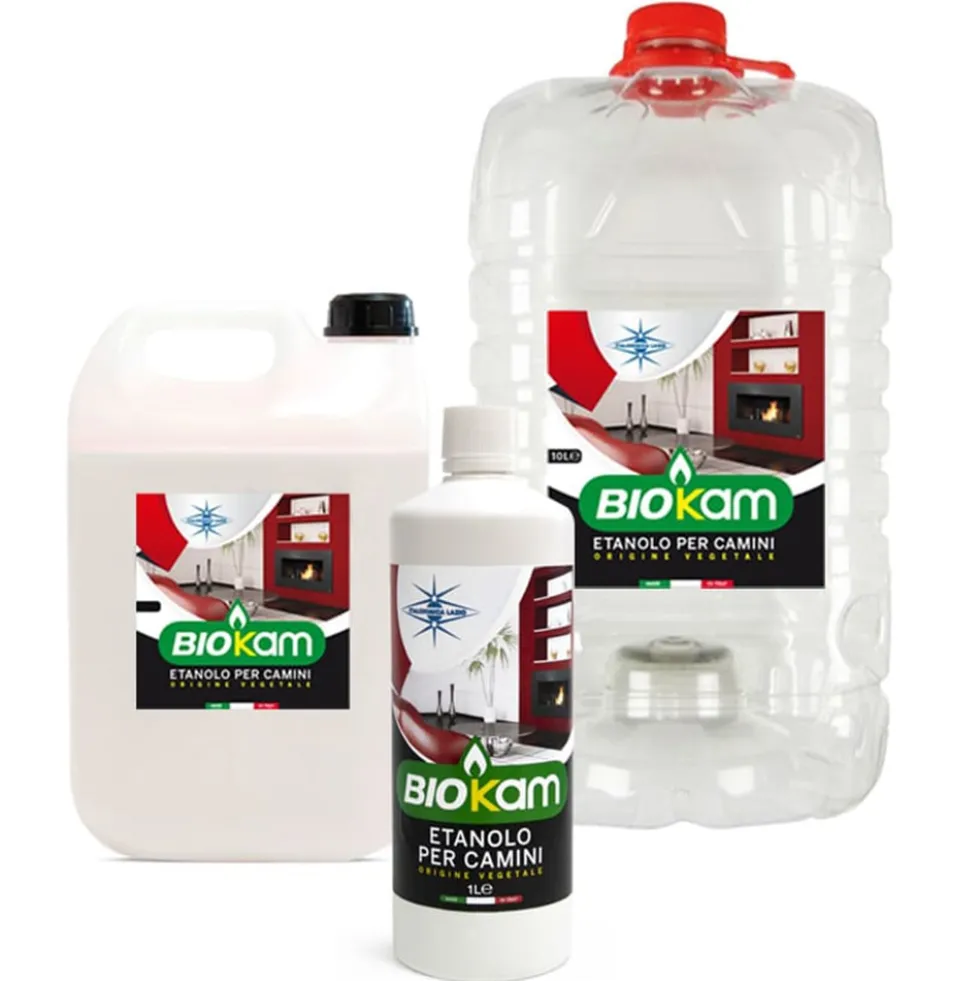 Bioetanolo combustibile liquido inodore ecologico etanolo BIOKAM lt.1-5 per stufe e camini