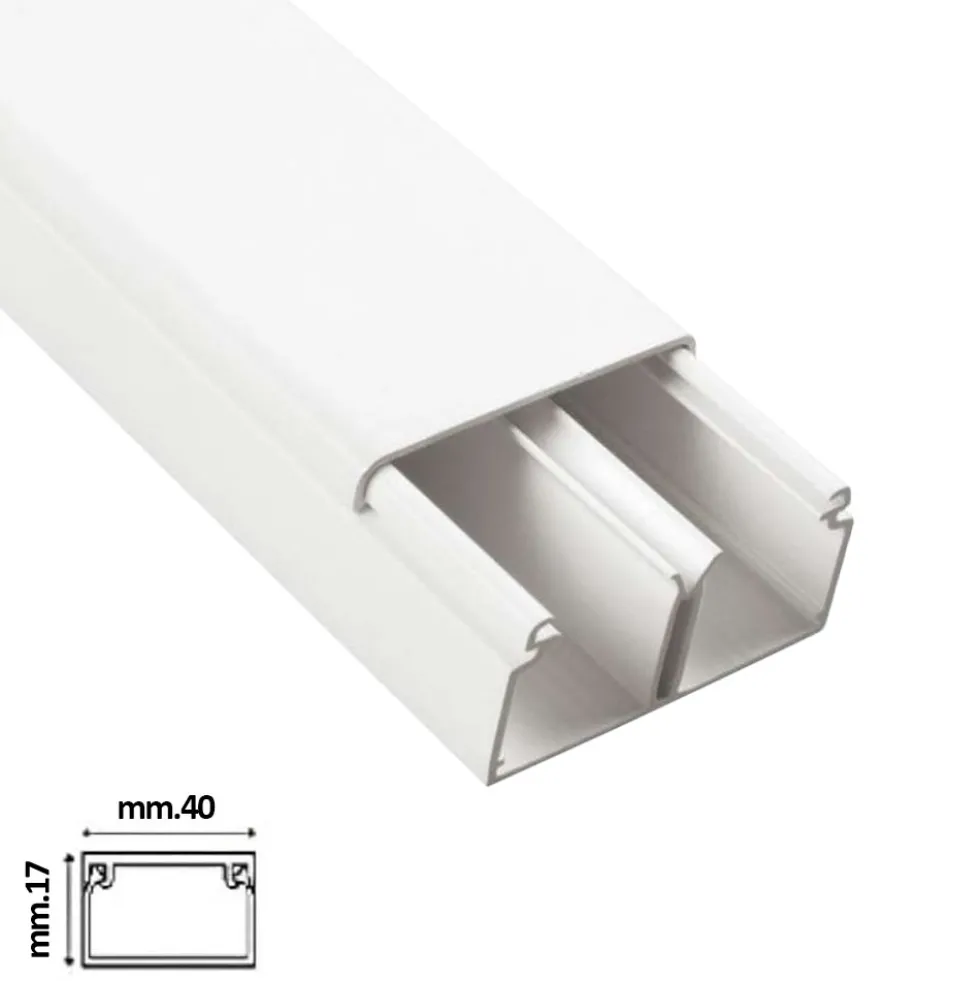 Canalina elettrica coprifili bianca mm.40 x 17 con 2 scomparti barra mt.2