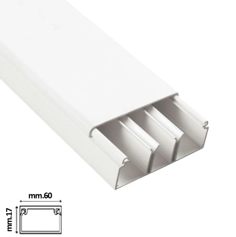 Canalina elettrica coprifili bianca mm.60 x 17 con 3 scomparti barra mt.2