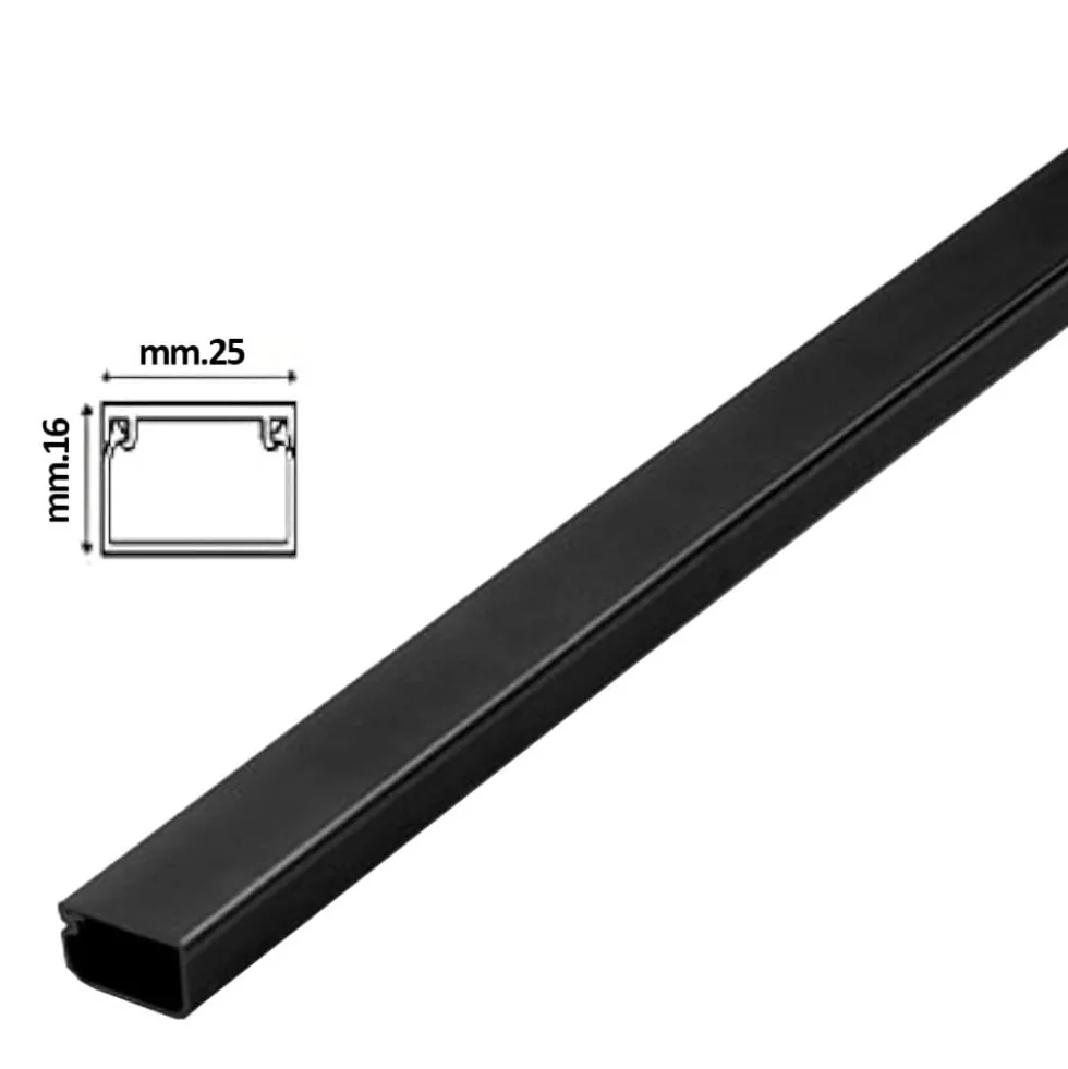 Canalina elettrica coprifili colorata nero opaco mm.25 x 16 cf.20 mt.