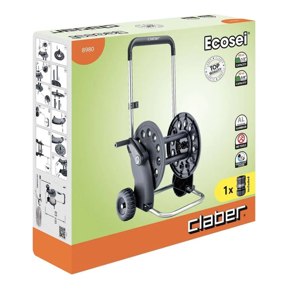 Carrello avvolgitubo CLABER ECOSEI per tubo giardino 60 metri da 1/2"