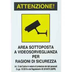 Cartello targa in alluminio "AREA VIDEOSORVEGLIATA" cm.20 x 30 nuova normativa vigente