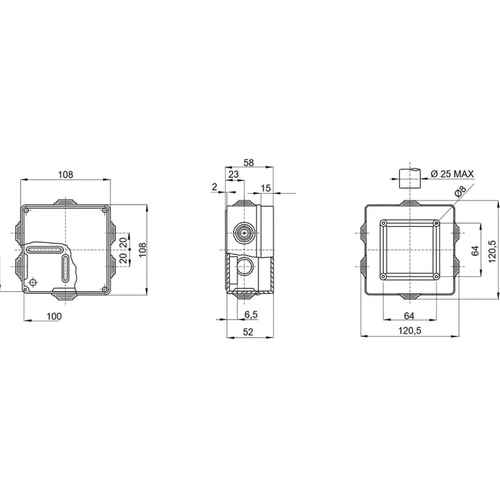 Cassetta di derivazione stagna IP55 mm.100 x 100 x 50 con passacavi GEWISS GW44004