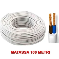 Cavo elettrico bipolare gommato tondo 2 x 1 mmq. H05VV-F bianco matassa mt.100