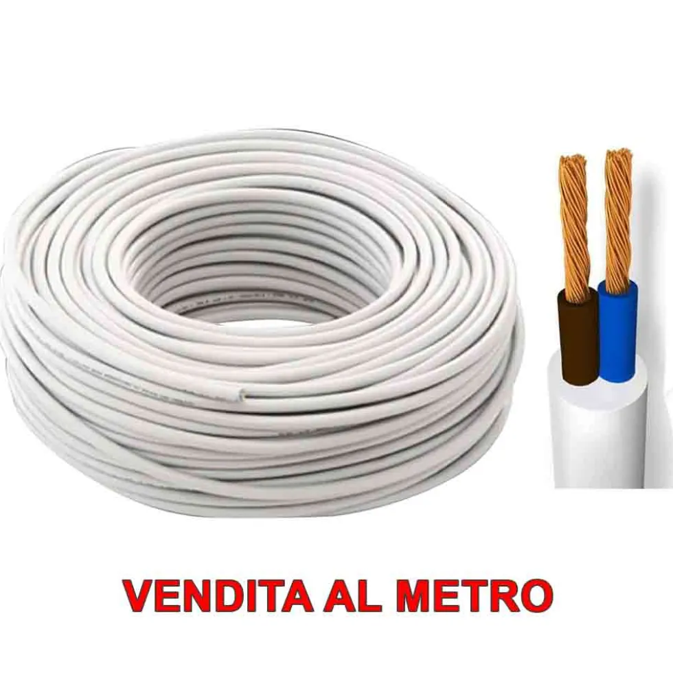 Cavo elettrico bipolare gommato tondo 2 x 1,5 mmq. H05VV-F bianco vendita al metro