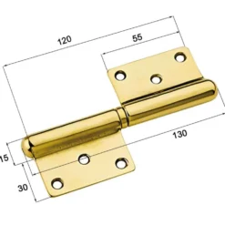 Cerniera grossezza per porte mm.120 x 75 ottone lucido DX e SX