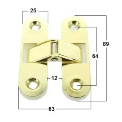 Cerniera invisibile ad incasso mm.63 x 89 ottonata per porte