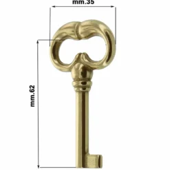 Chiave antichizzata in ottone mm.35 x 62 per mobili antichi oro lucido