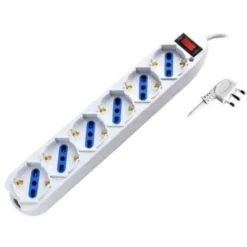 Ciabatta multipresa 6 prese schuko + bival. 10/16amp con spina salvaspazio 10amp e interruttore da sovraccarico CFG