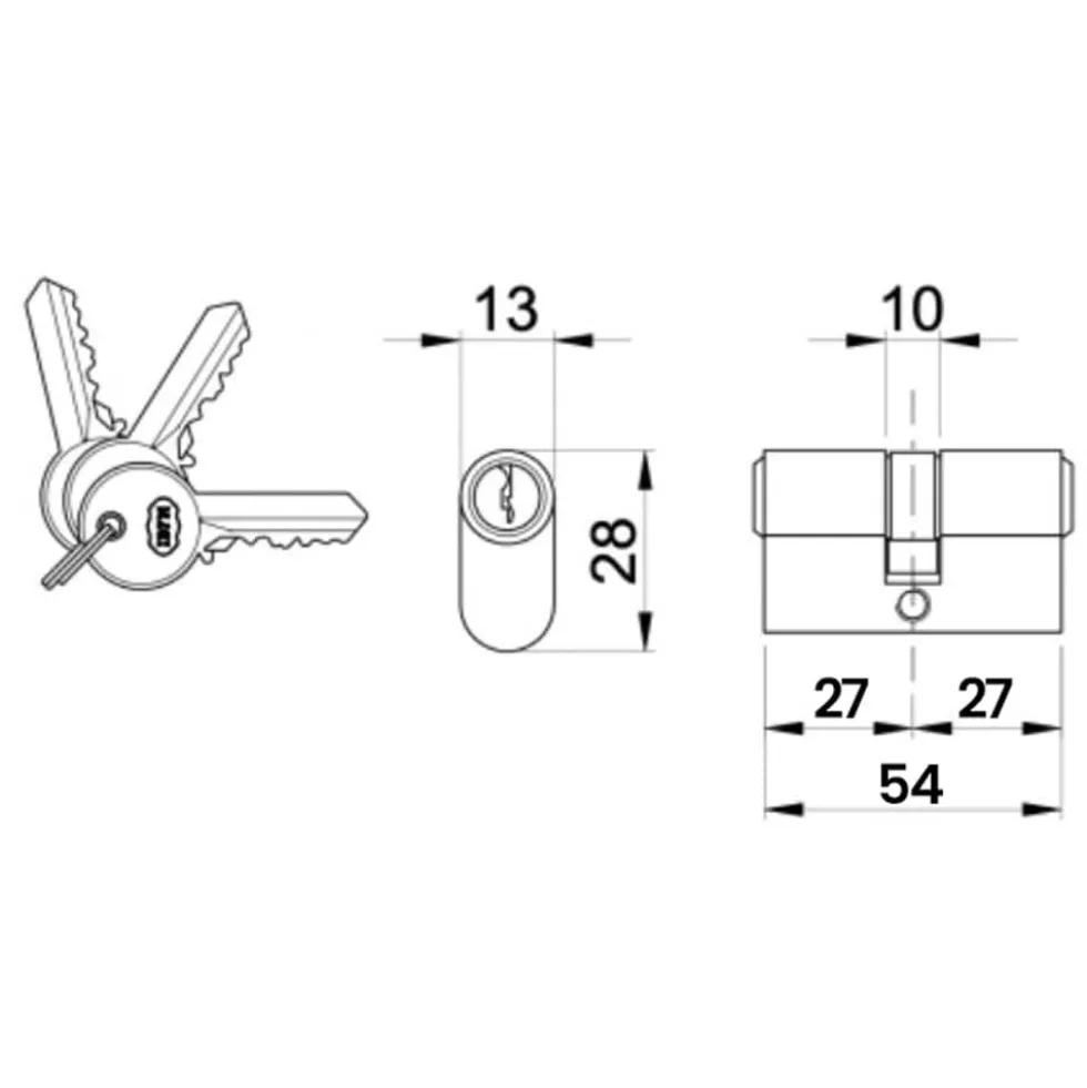 Cilindro ovale mm.54 (27+27) cromo satinato IBFM 2302CS