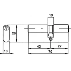 Cilindro ovale prolungato decentrato mm.70 (27+43) YALE YN0901007000 con 3 chiavi