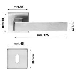 Coppia maniglie con rosetta quadra stile moderno cromo satinato mod. ASTI per porte interne