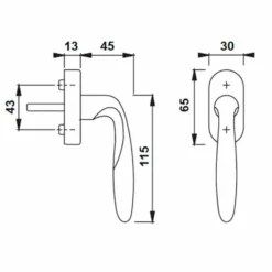 Cremonese martellina DK a 3 scatti cromo satinato mod. AGNONE per finestre con ribalta