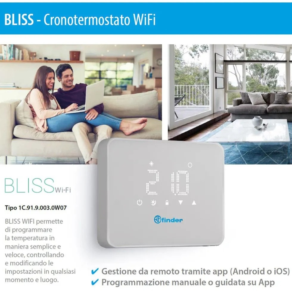 Cronotermostato digitale connesso wifi comandabile da app FINDER BLISS Wi-Fi NEXT