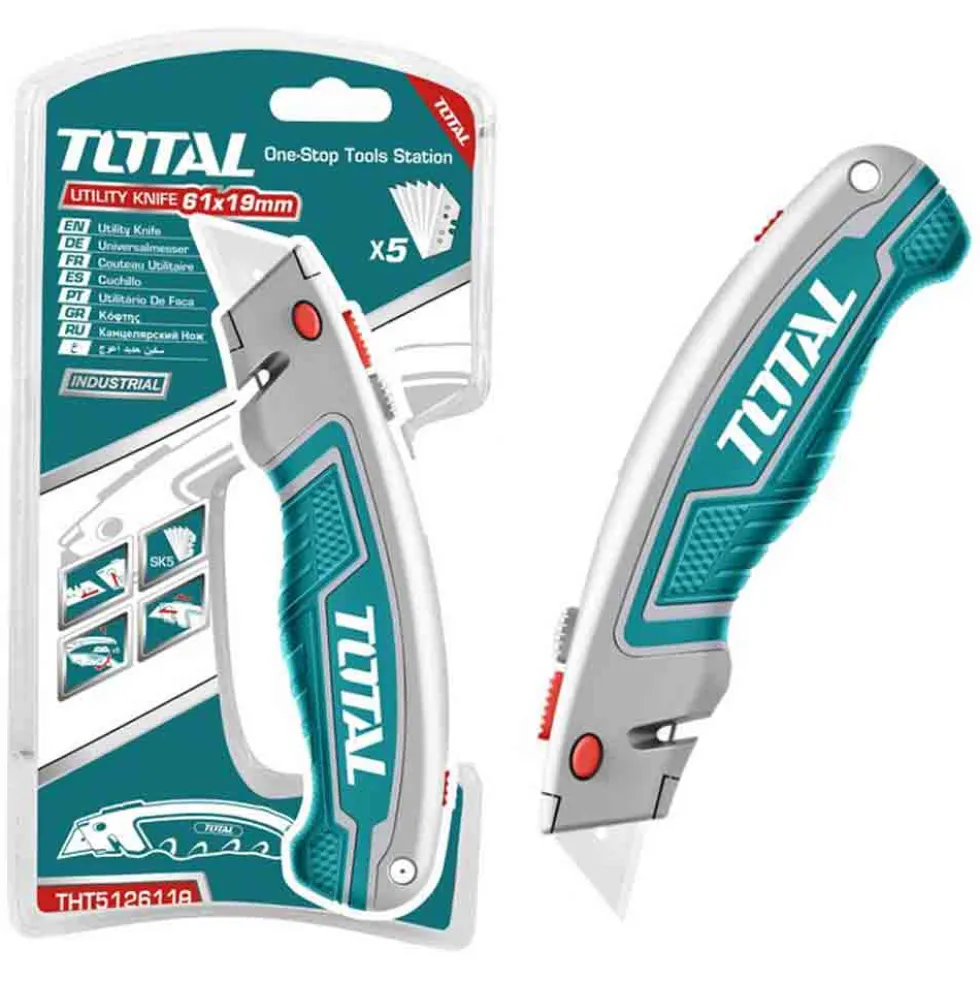 Cutter taglierino in alluminio lama trapezio mm.61 x 19 con 5 lame TOTAL TOTTHT5126128