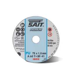 Disco mola da taglio per acciaio inox/metallo SAIT PREMIUM mm.75 x 1,0 x 9,53