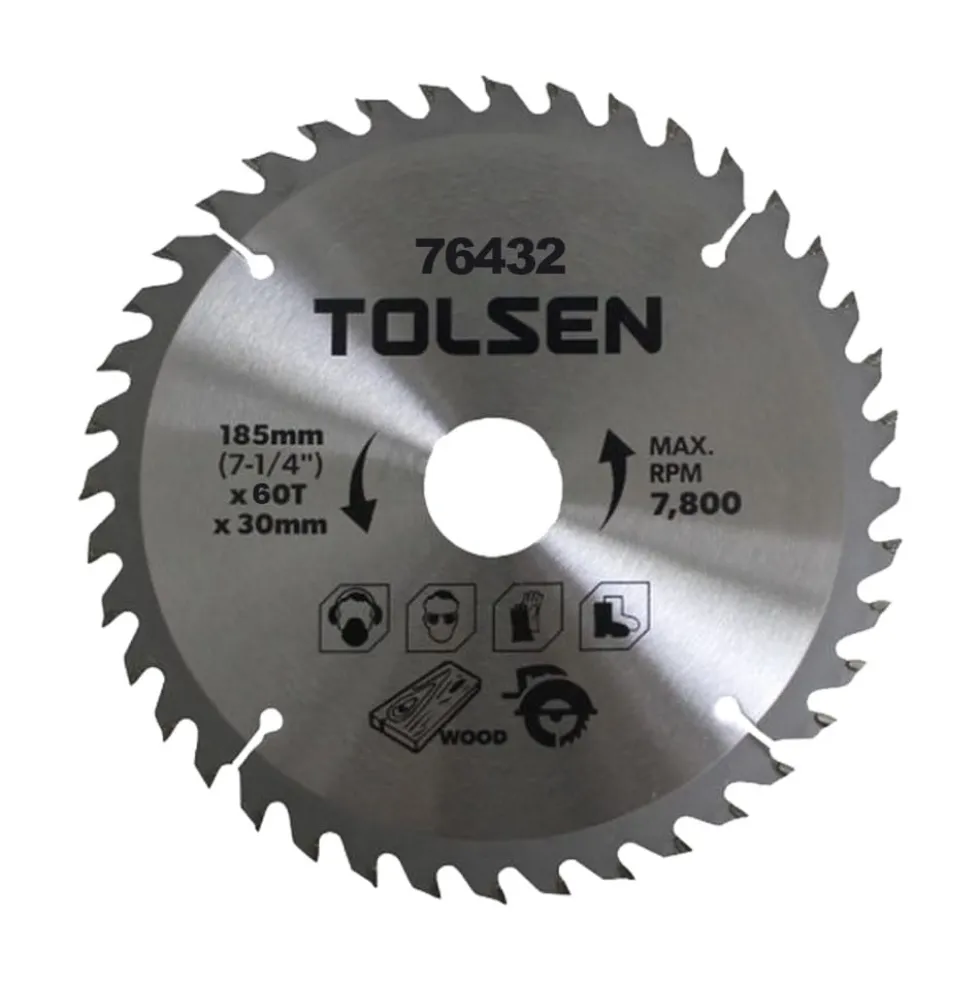 Disco per sega circolare taglio legno mm.185 x 60T x 30 TOLSEN 76432