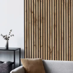 Doghe decorative lamello flessibile in mdf con felcro nero pannello cm.60 x 278 NOCE