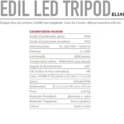 Doppio faro da lavoro portatile CFG EDIL LED TRIPOD proiettore da cantiere 2 x 50W con supporto treppiede CFG