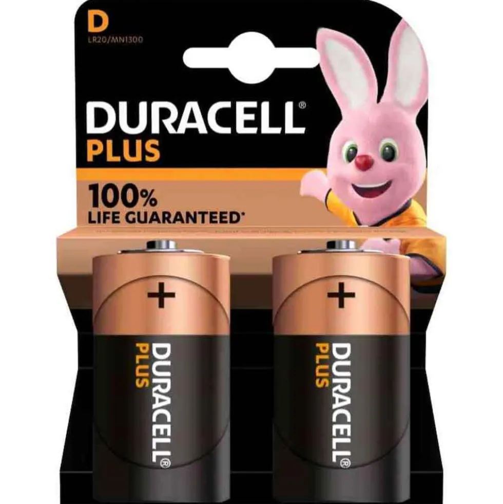 DURACELL Plus 100% New Batterie alcaline torce D 1,5V LR20 MN1300 bl.2 pz.