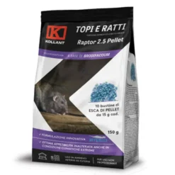 Esca per topi in pellet a base di brodifacoum gr.150 RAPTOR 2.5 PELLET KOLLANT