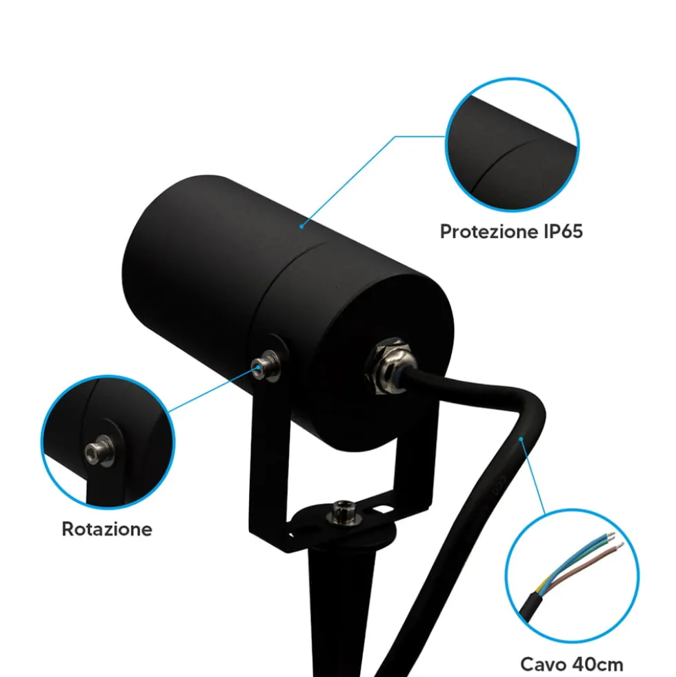 Faretto da giardino IBIZA con picchetto IP65 attacco GU10 nero