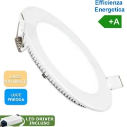 Faretto incasso slim panel tondo 6W 480 lumen HENERGIA varie tonalità di luce