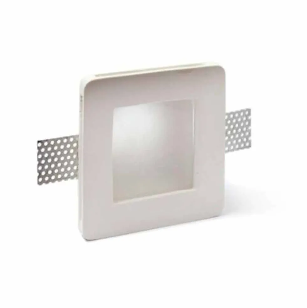 Faretto quadrato slim in gesso ceramico ad incasso a scomparsa con vetro sintetico mm.120 x 120 Made in Italy CSF013
