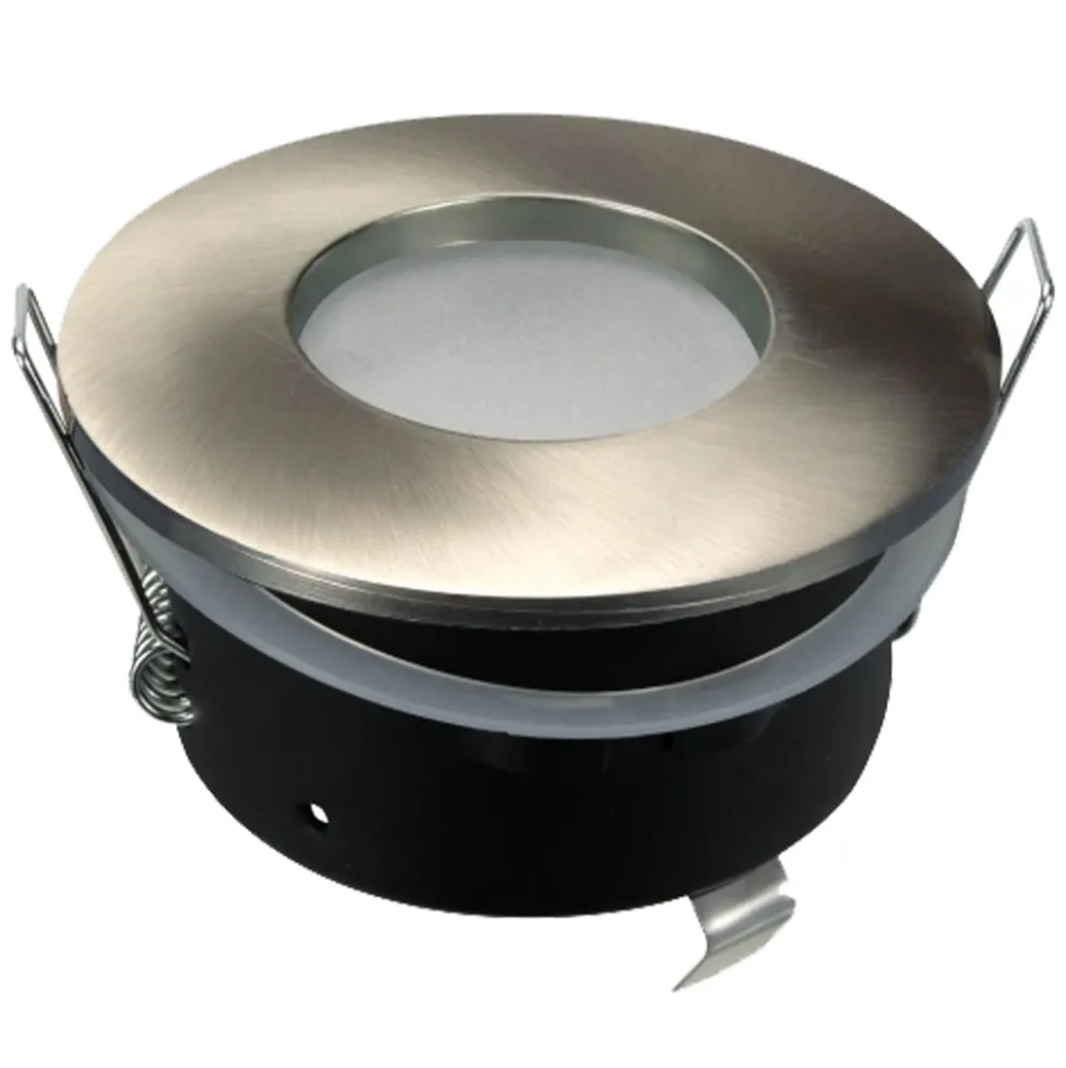 Faretto tondo in alluminio IP65 nickel satinato ø82 x 54mm portalampade GU10 OPTONICA 2010