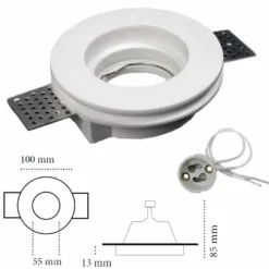 Faretto tondo in gesso ceramico ad incasso a scomparsa dm.100 Made in Italy CSF015