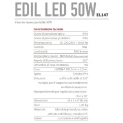 Faro da lavoro portatile proiettore da cantiere CFG EDIL LED 50W 3500 lumen luce 4000K